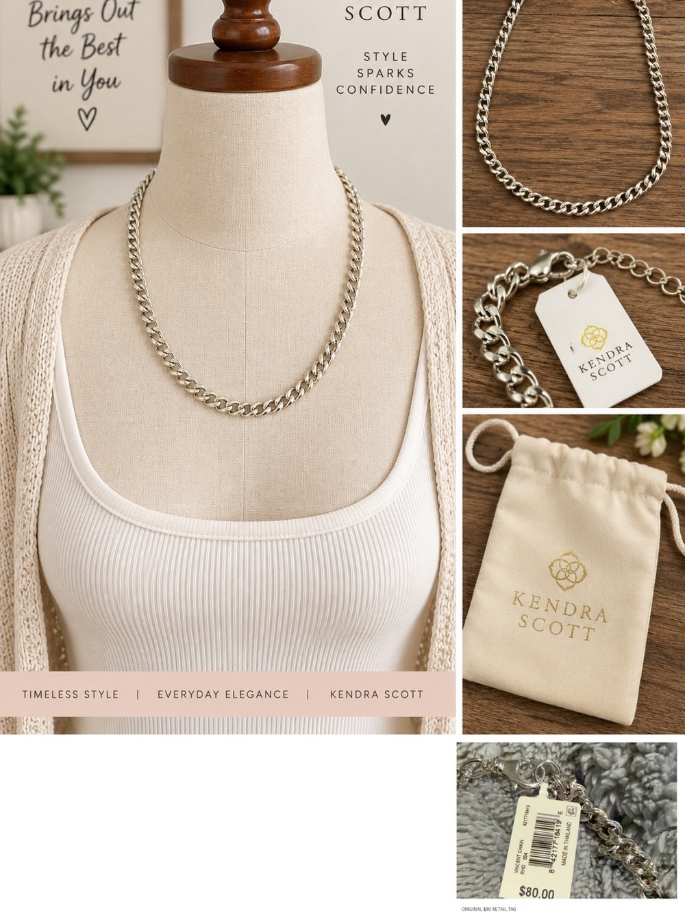 Kendra Scott Silver Tone Chain Necklace NWT $80 Retail